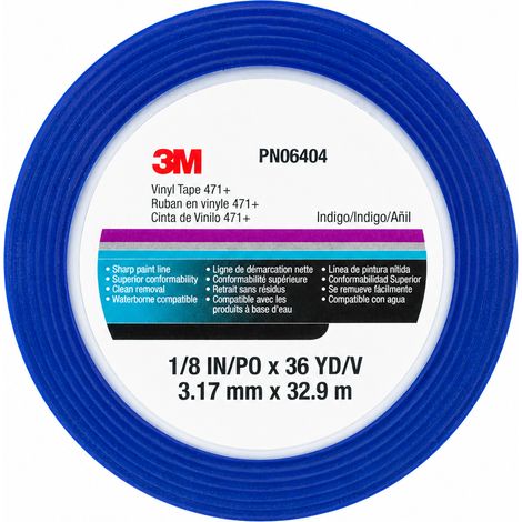 Nastro Vinilico 3M 471+ Fine Line Blu Indaco per Mascheratura Curve e Verniciatura - Packaging: 3,17mm x 32,9m - PN06404