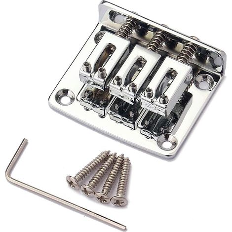 Electric guitar bridge, adjustable and fixed three-string cigar box electric guitar bridge (chrome plated). (1/5)