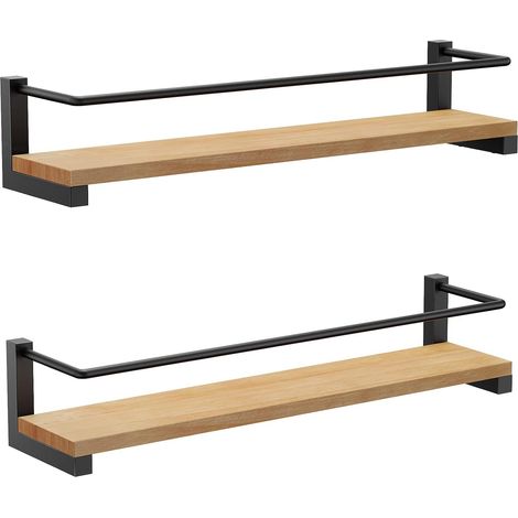 Étagère à Épices en Bois de Pin, Lot de 2, Porte-épices Murale, Étagère de Rangement de Cuisine pour Épices, Canettes, Pots, Ustensiles de Cuisine – 40 x 9 cm (1/5)