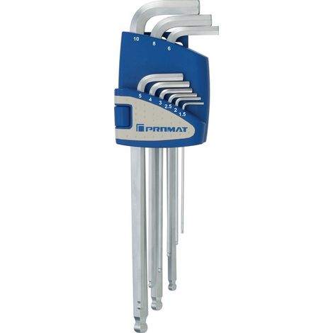 Winkelschraubendrehersatz 9-teilig Kunststoffhalter SW 1,5 - 10 mm lang Kugelkopf (1/4)