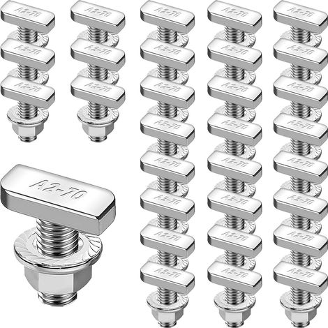 Lot de 30 vis à tête de marteau M8x20 en acier inoxydable A2-70, vis à tête de marteau avec écrous à bride à ergots M8 pour les rails de montage solaire PV, serres et montage photovoltaïque (1/5)