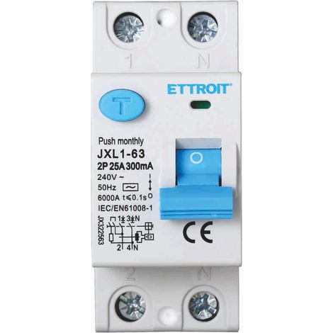 ETTROIT Disjoncteur à courant résiduel pur 2P 25A 300mA 220V 6KA - JX322563