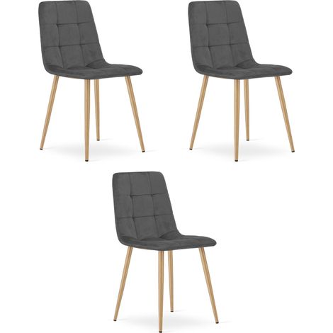 Silla Kara - terciopelo gris oscuro / patas color madera x 3 (1/5)