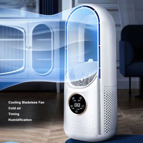 Leistungsstarker ABS-Turmventilator mit 6 Geschwindigkeitsstufen, Wassertank, ohne Rotorblätter, weiß, USB-betrieben