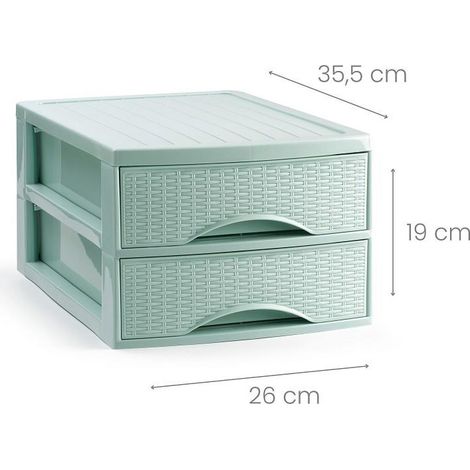 Cassettiera Organizer Effetto Rattan 2 Cassetti Verde 26 x 35 x 19 cm (1/2)