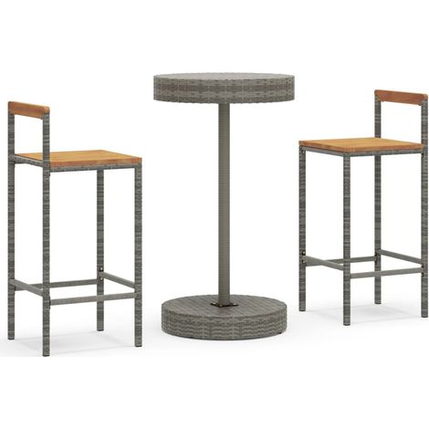 Maison Exclusive - Set Bar Giardino 3pz Grigio Polyrattan e Legno Massello Acacia