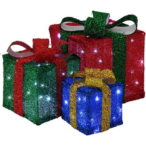 Lighted Christmas Gift Box 3 pcs 64 LEDs Cold White vidaXL