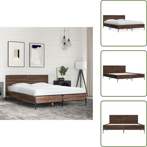 The Living Store Bettgestell Braun Eichen-Optik 140x190 cm Holzwerkstoff Metall - Holzbettwäsche - Doppelbett - Boxspringbett - Lattenrost - Eiche Möbel (1/5)