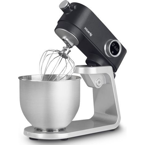 HKoenig KM120 Batidora Amasadora Profesional, 800 W, Capacidad 5 L, 8 Velocidades,1,5 Kg de Masa, Cabeza Reclinable y Móvil, Repostería, Pizza y Pan, Acero inoxidable, Gris y Negro (1/5)