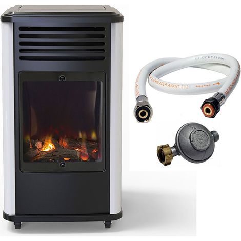 Chauffage à gaz mobile 3.4 kW – Effet feu blanc et noir – Tuyau gaz et détendeur butane inclus – Pour pièces jusqu'à 80 m² – Sahara (1/5)
