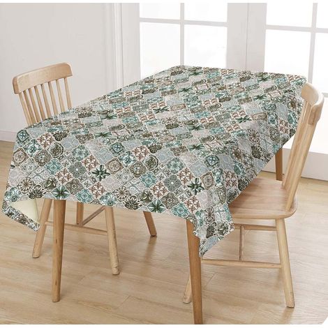 Tovaglia Da Tavola Runner Stampa Digitale 100% Cotone Telo Copri tavolo Rettangolare Salva Tavolo Prodotto Italiano Sole verde - 6 posti 150x190 (1/3)