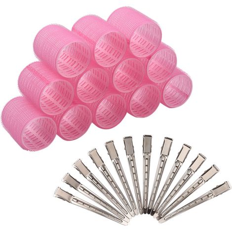 Juego de 12 rulos autoajustables con 12 pinzas de acero inoxidable tipo pico de pato para dar volumen a tu flequillo.