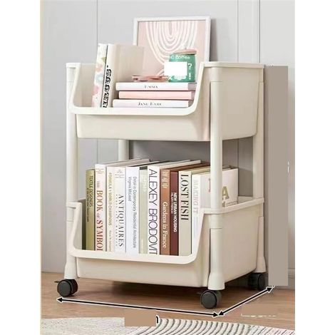 Nachttisch, 2/3-stöckiger Aufbewahrungstrolley, ideal für Bücher und Zeitschriften, auch als kleiner Schreibtisch oder Zeitschriftenständer verwendbar, geeignet für Bibliotheken (Weiß, 2-stöckige Vari