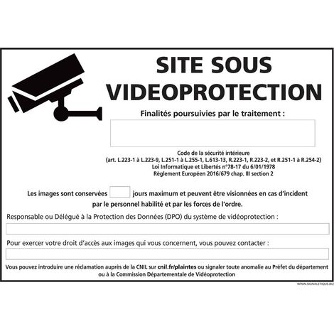 PANNEAU SITE SOUS VIDEOPROTECTION (G1665) - Plastique PVC 1,5 mm - 300 x 210 mm
