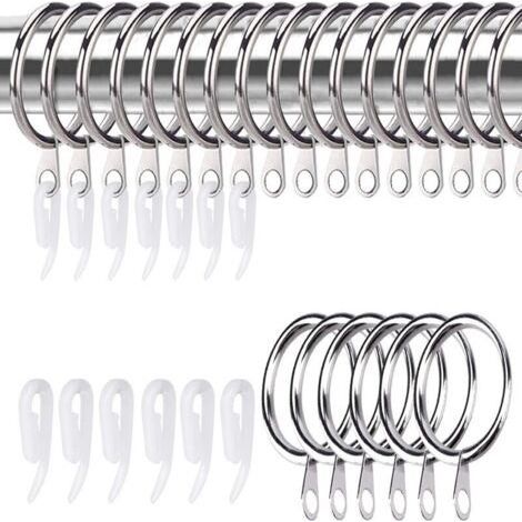 25 Pack Silver Metal Curtain Rings and Plastic Hooks Inner Diameter 30mm for Hanging Curtains, Showers, Doors, Windows and Curtain Rods (1/5)
