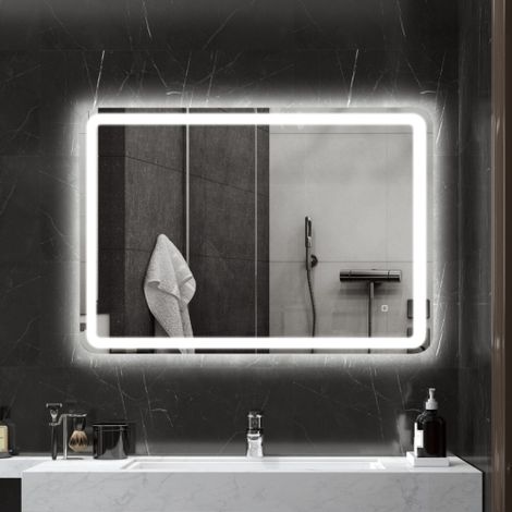 Miroir de salle de bain lumineux 70 x 100 cm, éclairage LED dimmable, 3 couleurs, commande tactile, antibuée, argenté (1/5)