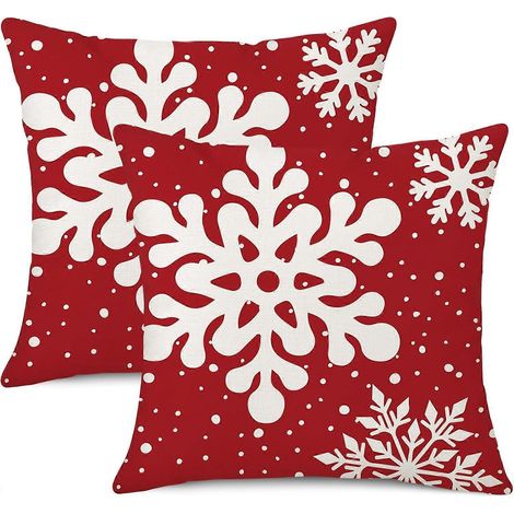 Ensemble de 2 housses de coussin décoratives de Noël pour canapé, lit, salon, intérieur, extérieur, jardin, maison de campagne (Rouge Noël S (1/5)