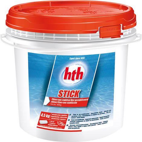 HTH – Désinfectant chloré de piscine en stick 4,5 kg – Dissolution lente – Action désinfectante et algicide – Compatible avec tout équipement de filtration
