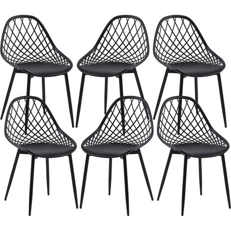 H.J Wedoo – Lot de 6 chaises scandinaves noires – Structure en métal stable – Hauteur d'assise 43 cm – Capacité 120 kg – Pour salle à manger et salon