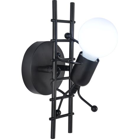 Modern Wall Light Creative Humanoid Wall Sconce Metal Wall Lamp for Bedroom Living Room Children Room, Black, Climb Stairs