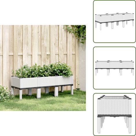 The Living Store Pflanzkasten mit Beinen Weiß 120x40x42 cm PP - Blumentopf - Pflanzkübel - Balkonblumentopf - Gartentöpfen - Rattan Optik (1/5)