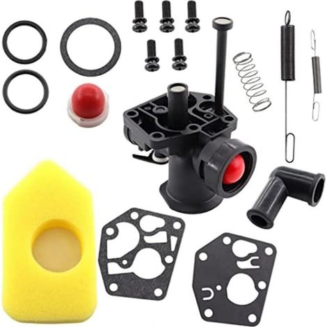Carburetor kit for lawnmowers compatible with models 497619, 499809, 498809, 498809A and 494406, with air filter 698369 and adjusting spring 691859 (1/3)