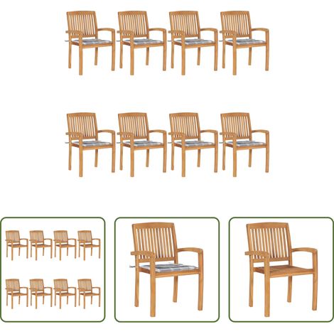 Holzstühle - Stapelbare Gartenstühle mit Kissen 8 Stk. Massivholz Teak (1/5)