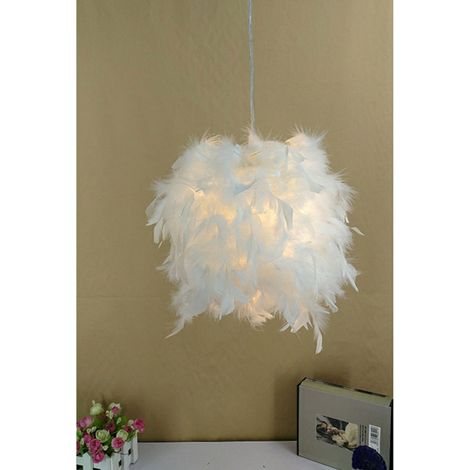 Creative Pendant Light Ø22cm Pure White Feather Hanging Ceiling Lamp Romantic Chandelier E27 (1/5)
