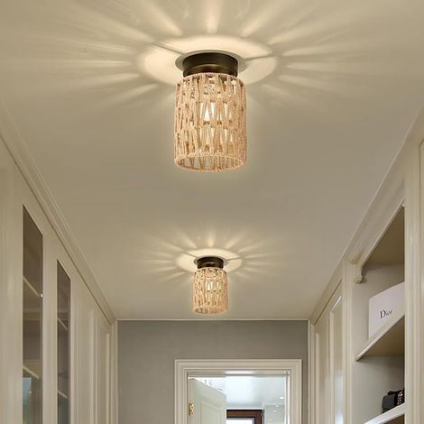 Rattan Lampshade, 2 Pieces Natural Bohemian Rattan Lampshade, Diameter 12 cm, Hanging Basket Lampshades, Replacement Lampshade Accessories for Lanterns for Table Lamps, Pendants, Ceiling Lights (1/5)