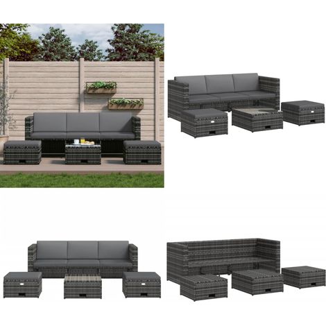 Salon de jardin 4 pcs avec coussins résine tressée gris - Salon De Jardin - Canapé Extérieur - Set Salon De Jardin - Mobilier De Jardin - Rotin Synthétique - Home & Living