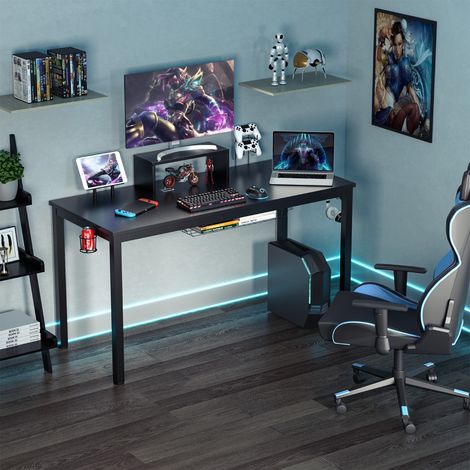 Bureau Gaming / Table pour Gamer 140 x 60 x 74 cm (L x l x H) - Etagère pour Ecran Support pour Tablette Crochet Casque Maison Chic (1/5)