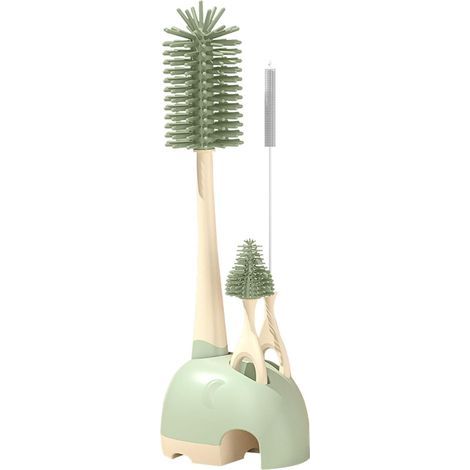 Brosse de nettoyage, goupillon avec support, brosse pour biberons, goupillon pour pailles avec égouttoir, ensemble de brosses de nettoyage en silicone pour biberons, brosses souples et multifonctionne (1/5)