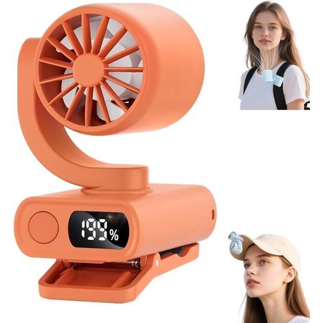 Ventilateur de cou portable mini à pince, silencieux et rechargeable, 5 vitesses de ventilation, USB, pour bureau. (1/5)