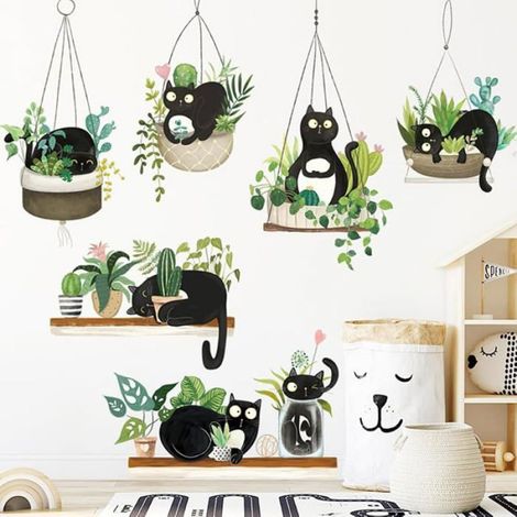 Autocollant mural chat noir Sticker mural chat et papier peint plante pour enfants STICKERS (1/5)
