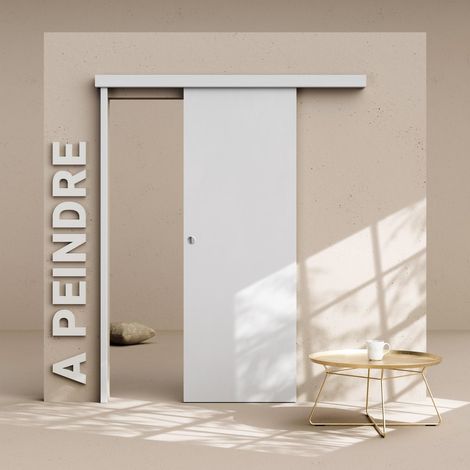 Porte Coulissante avec Rail - Prépeinte Plane 73 cm - Avec butée