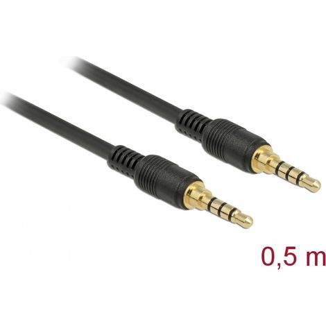 Delock Conector de Cable EstÃ©reo de 3,5 mm de 4 pines macho  macho 0,5 m negro
