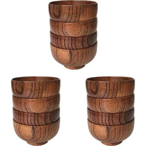 Bol en Bois de Style Japonais Jujube Bol à Riz en Bois Bol à Nouilles Bol en Bois Massif, Diamètre 4,5 Pouces par 2-5 / 8 Pouces, pour Riz, Soupe, (1/5)