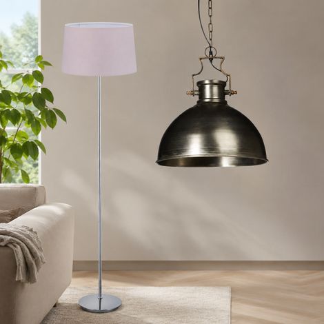Conjunto de iluminación industrial para sala de estar (2 piezas): lámpara colgante de metal y lámpara de pie con pantalla de tela. (1/5)