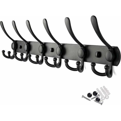 Perchero de pared de acero inoxidable con ganchos resistentes y toallero (6 ganchos, negro) (1/5)
