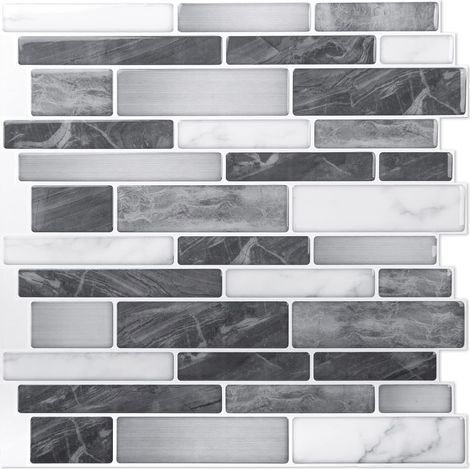 Lot 10 Carrelage Autocollant Mural,Noir et Gris avec Motif Marbre Pour Cuisine Salle bains,Effet mosaique,30x30cm (1/5)