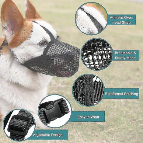 Muselière pour chien avec sangles réglables, muselière recouverte de maille douce pour chiens de petite, moyenne et grande taille (noir XS) (1/4)