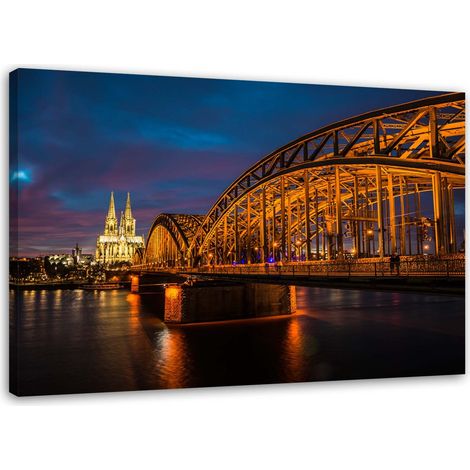Cadre déco Pont Hohenzollern de Cologne et cathédrale de nuit 60x40 (1/5)