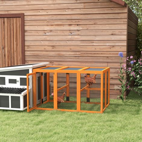 Poulailler pour 1 Ă 3 poules, structure en bois et grillage d'acier, extensible, perchoirs en bois, orange (1/5)