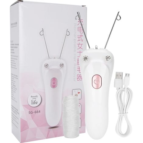 Épilateur à fil électrique, épilation à la vapeur, chargement USB, fil de coton (avec câble USB et fil de coton intégré) (rose)-AquaForge