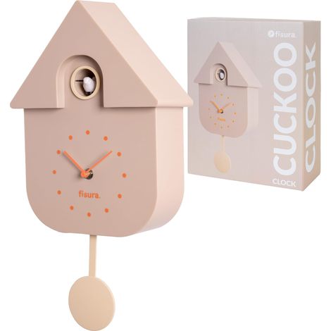 Coucou Beige avec Cadran Couleur Orange. Coucou Murale. Pendule Murale. 3 Piles AA Non incluses. 21,5x8x41,5. Plastique ABS. (1/5)
