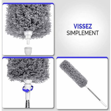 Plumeau Télescopique - Acier Inoxydable - 2 Embouts Microfibres - Pour Nettoyage Fenêtres Radiateurs Étagères - 1 Pièce (1/5)