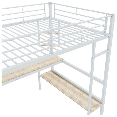 Bettgestell Metallbett, Eisenbett mit Schreibtisch, Hochbett mit vier kleinen Regalen und einem großen Bücherregal für Kinder, Jugendliche und Erwachsene