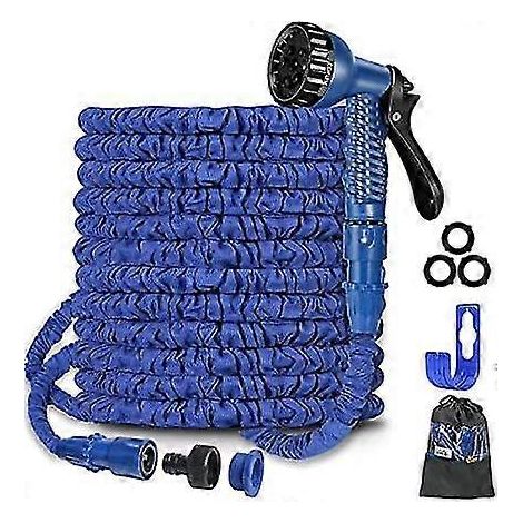 Tuyau d'arrosage extensible de 30 m (100 pi), flexible et extensible, avec raccords de 19 mm (3/4 po) et 13 mm (1/2 po), et buse de pulvérisation à 7 fonctions. (1/5)