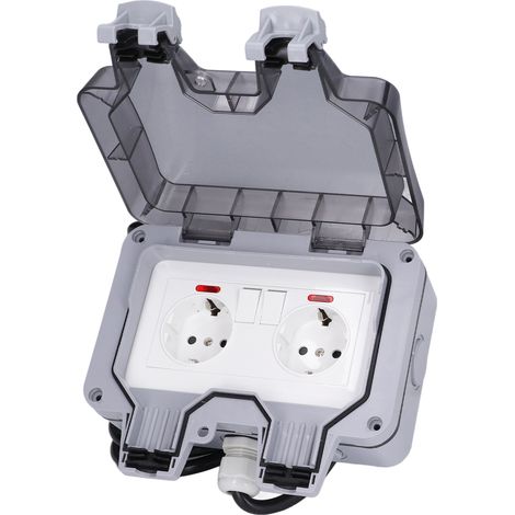 Prise extérieure double européenne étanche IP66, 250 V, 16 A