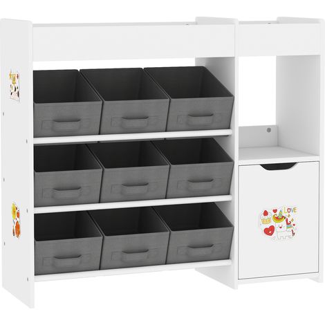 Meuble rangement enfant 9 tiroirs en tissu blanc étagère jouets avec placard (1/5)